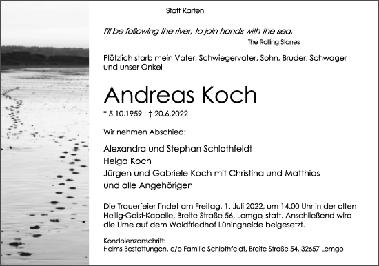 Anzeige  Andreas Koch  Lippische Landes-Zeitung