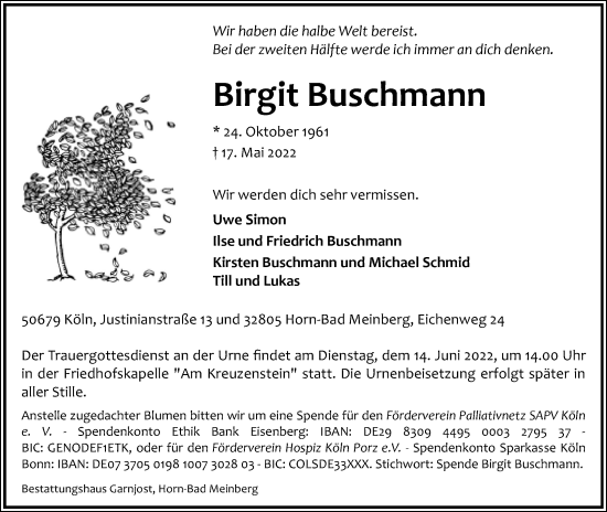 Anzeige  Birgit Buschmann  Lippische Landes-Zeitung
