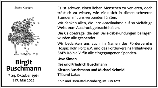 Anzeige  Birgit Buschmann  Lippische Landes-Zeitung