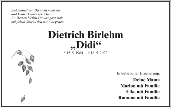 Anzeige  Dietrich Birlehm  Lippische Landes-Zeitung