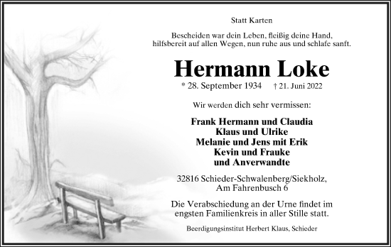 Anzeige  Hermann Loke  Lippische Landes-Zeitung