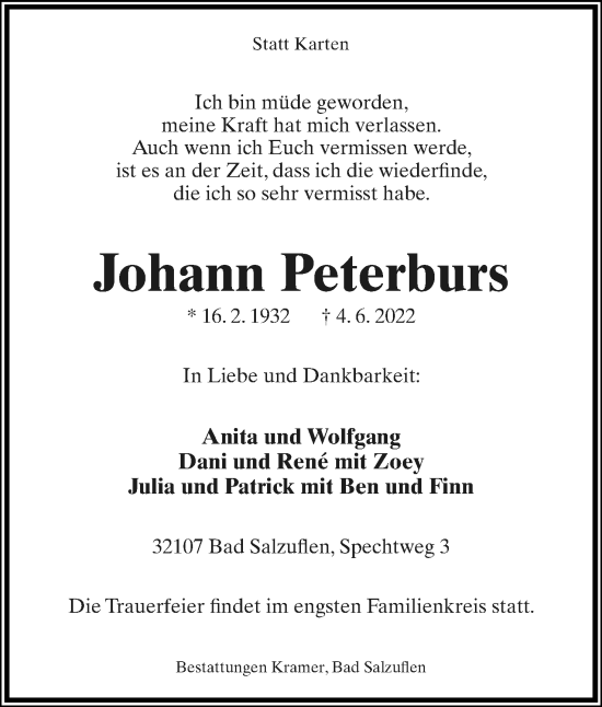 Anzeige  Johann Peterburs  Lippische Landes-Zeitung