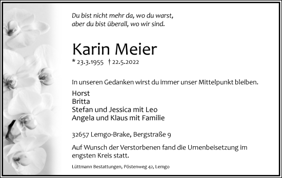 Anzeige  Karin Meier  Lippische Landes-Zeitung