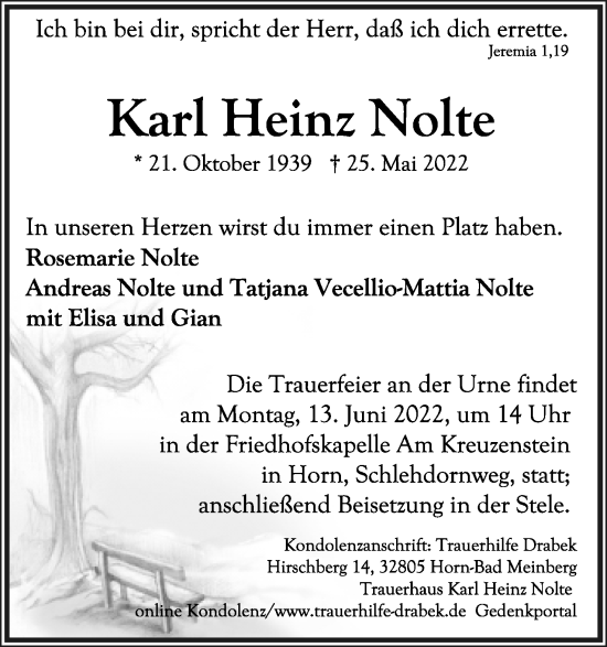 Anzeige  Karl Heinz Nolte  Lippische Landes-Zeitung