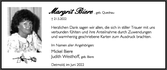 Anzeige  Margrit Biere  Lippische Landes-Zeitung