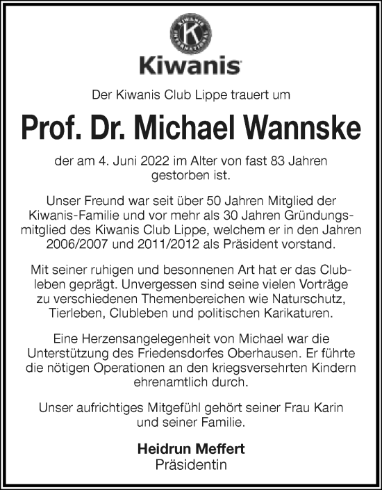 Anzeige  Michael Wannske  Lippische Landes-Zeitung
