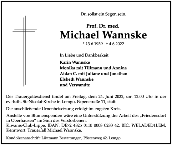 Anzeige  Michael Wannske  Lippische Landes-Zeitung