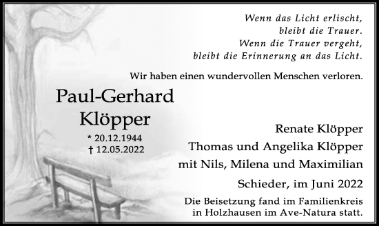 Anzeige  Paul-Gerhard Klöpper  Lippische Landes-Zeitung