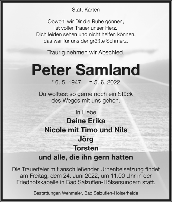 Anzeige  Peter Samland  Lippische Landes-Zeitung