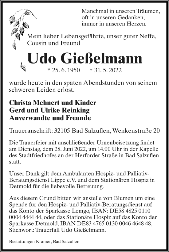 Anzeige  Udo Gießelmann  Lippische Landes-Zeitung
