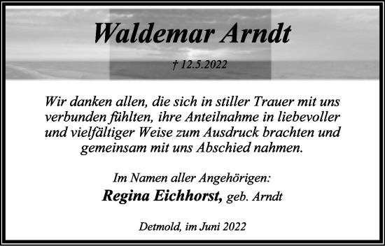 Anzeige  Waldemar Arndt  Lippische Landes-Zeitung