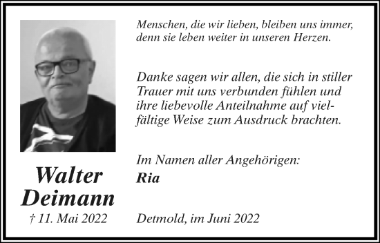 Anzeige  Walter Deimann  Lippische Landes-Zeitung