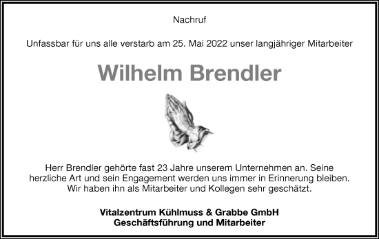 Anzeige  Wilhelm Brendler  Lippische Landes-Zeitung