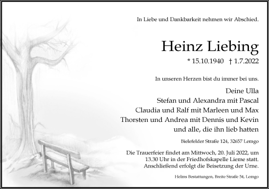 Anzeige  Heinz Liebing  Lippische Landes-Zeitung