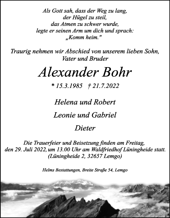 Anzeige  Alexander Bohr  Lippische Landes-Zeitung
