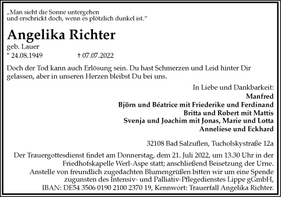 Anzeige  Angelika Richter  Lippische Landes-Zeitung