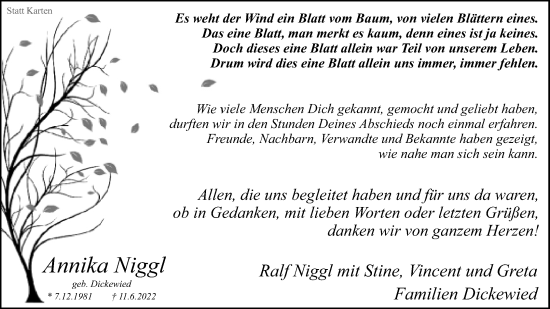 Anzeige  Annika Niggl  Lippische Landes-Zeitung