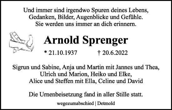 Anzeige  Arnold Sprenger  Lippische Landes-Zeitung