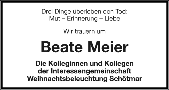 Anzeige  Beate Meier  Lippische Landes-Zeitung