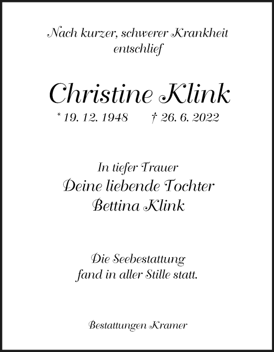Anzeige  Christine Klink  Lippische Landes-Zeitung