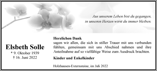 Anzeige  Elsbeth Solle  Lippische Landes-Zeitung