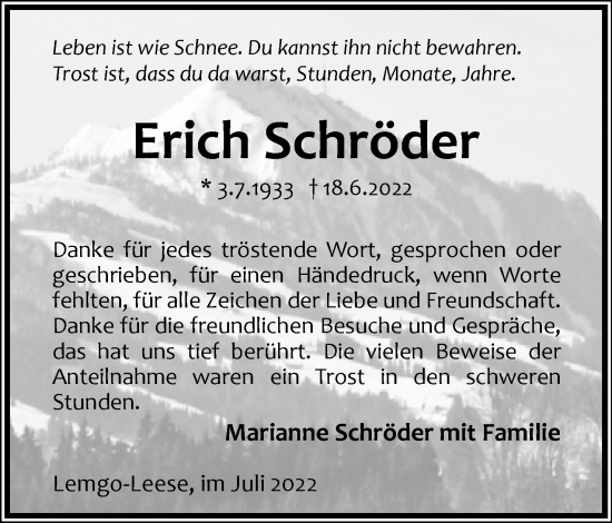 Anzeige  Erich Schröder  Lippische Landes-Zeitung