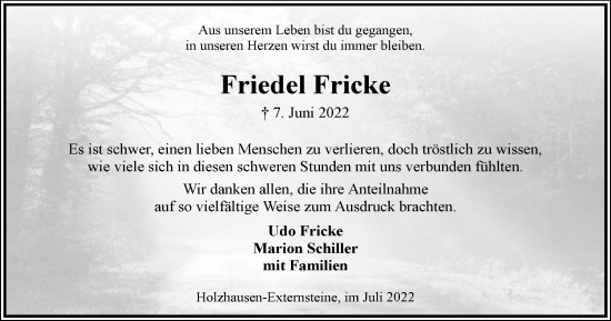 Anzeige  Friedel Fricke  Lippische Landes-Zeitung