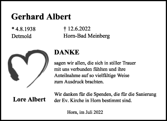 Anzeige  Gerhard Albert  Lippische Landes-Zeitung