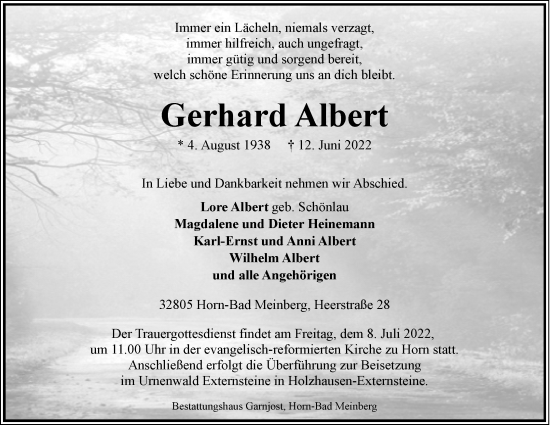 Anzeige  Gerhard Albert  Lippische Landes-Zeitung