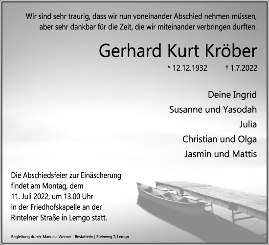 Anzeige  Gerhard Kurt Kröber  Lippische Landes-Zeitung