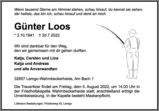 Anzeige  Günter Loos  Lippische Landes-Zeitung