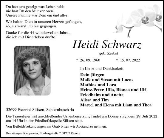 Anzeige  Heidi Schwarz  Lippische Landes-Zeitung