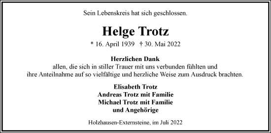 Anzeige  Helge Trotz  Lippische Landes-Zeitung