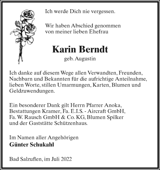 Anzeige  Karin Berndt  Lippische Landes-Zeitung