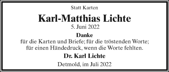 Anzeige  Karl-Matthias Lichte  Lippische Landes-Zeitung