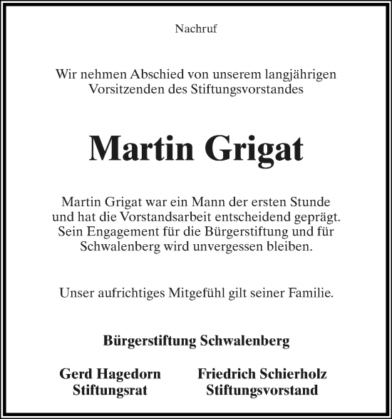 Anzeige  Martin Grigat  Lippische Landes-Zeitung