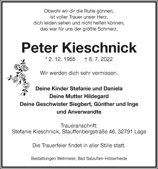 Anzeige  Peter Kieschnick  Lippische Landes-Zeitung