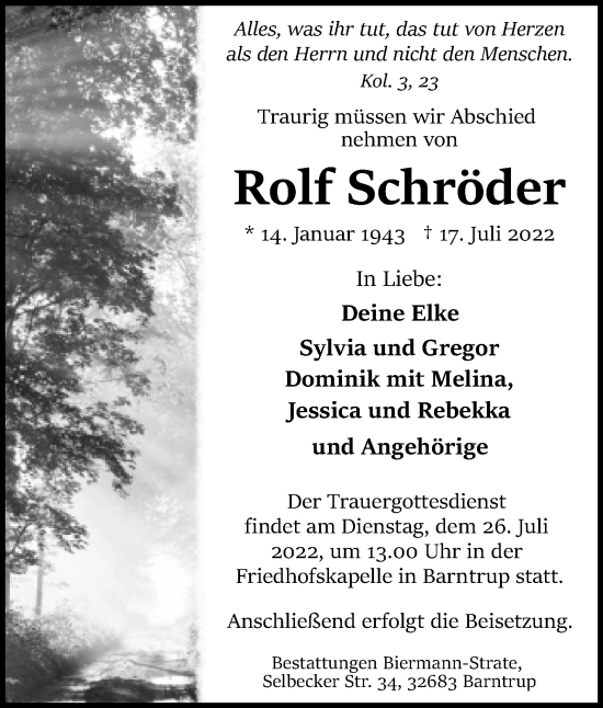 Anzeige  Rolf Schröder  Lippische Landes-Zeitung