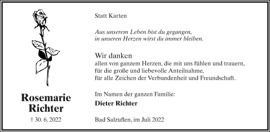Anzeige  Rosemarie Richter  Lippische Landes-Zeitung