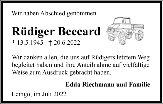 Anzeige  Rüdiger Beccard  Lippische Landes-Zeitung