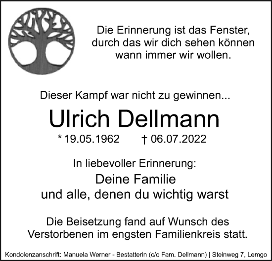 Anzeige  Ulrich Dellmann  Lippische Landes-Zeitung