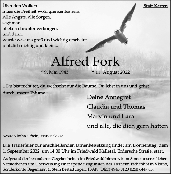 Anzeige  Alfred Fork  Lippische Landes-Zeitung