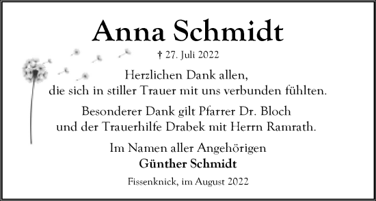 Anzeige  Anna Schmidt  Lippische Landes-Zeitung