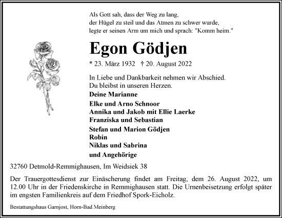 Anzeige  Egon Gödjen  Lippische Landes-Zeitung