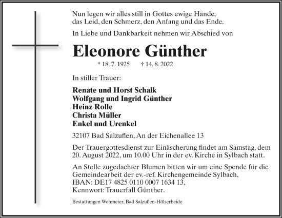 Anzeige  Eleonore Günther  Lippische Landes-Zeitung