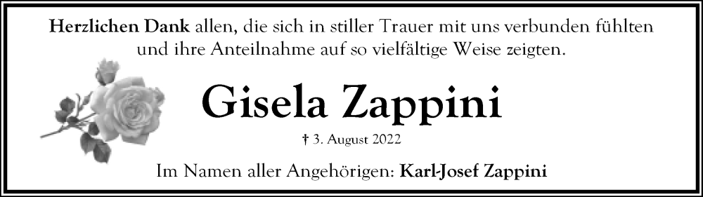  Traueranzeige für Gisela Zappini vom 27.08.2022 aus Lippische Landes-Zeitung