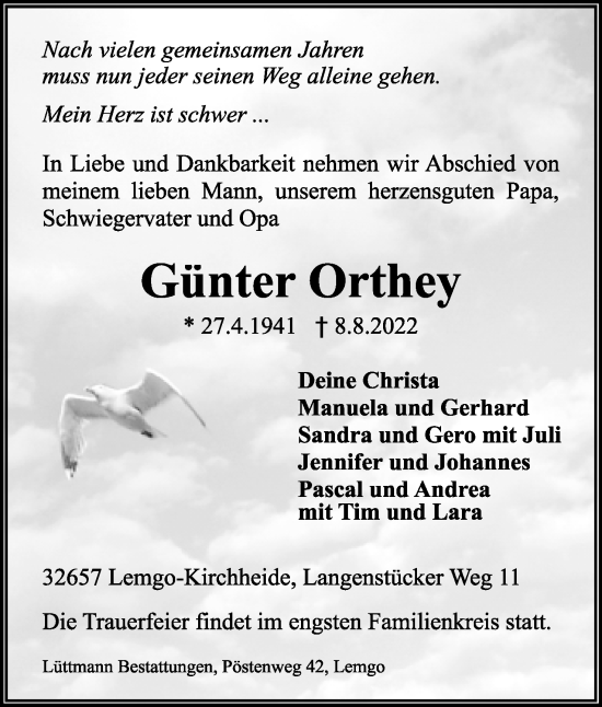 Anzeige  Günter Orthey  Lippische Landes-Zeitung