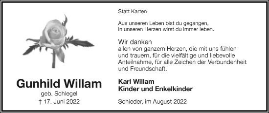 Anzeige  Gunhild Willam  Lippische Landes-Zeitung