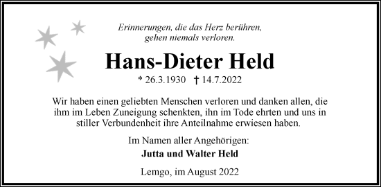 Anzeige  Hans-Dieter Held  Lippische Landes-Zeitung