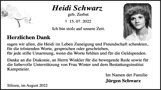 Anzeige  Heidi Schwarz  Lippische Landes-Zeitung